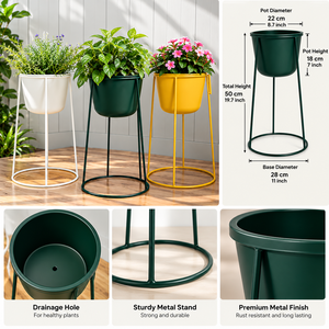 Soporte de Metal para Macetas con Maceta Redonda y Base Circular Elevada para Plantas de Interior y Exterior, Sala de Estar, Balcón, Jardín - Product Image 6