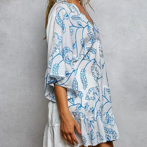 Vestido Mini POL Sweet Ecológico 100% Algodón con Volantes en Capas y Estampado, Manga 3/4 - Product Image 1