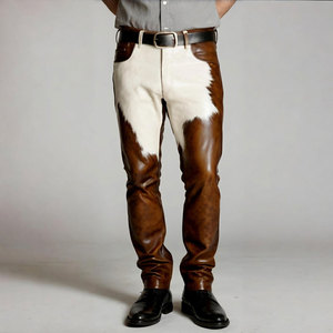 Pantalones de cuero de vaca para hombre, cintura media, con pelo, elegantes, informales - Product Image 1