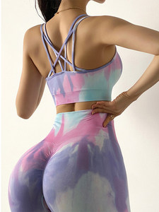 <b>Tie</b> <b>Dye</b> Yoga <b>Set</b> Crop Top High Waist Leggings 2 Piece Seamless Breathable Women Workout Wear Full Length Gradient Color - Product Image 5