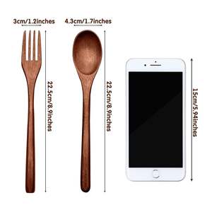Ensemble cuillère et fourchette en bois fait main, ustensiles de cuisine pour salades, pâtes, fruits et repas quotidiens, couverts rustiques à prix d'exportation - Product Image 4