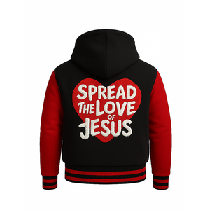 Chaqueta Varsity Cristiana para Hombre, Diseño Nuevo, con Capucha, Azul y Blanca, Chaqueta Letterman con Bordado de JESÚS, Cierre de un Botón, Impermeable - Product Image 5