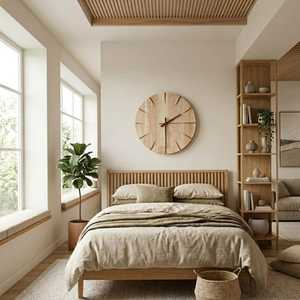 <b>Modern</b> Oak Beech <b>Wall</b> <b>Clock</b> – Japandi Scandi Silent Home Decor - Product Image 2