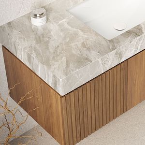 Mobile bagno MURI 48 pollici grigio chiaro con lavabo, pensile a parete in compensato con 2 ante in legno sinterizzato - Product Image 2