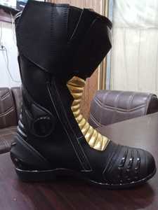 Black & Gold Leather Racing Boots Mid-Calf Custom made Motorbike Boots Men Biker Boots - Product Image 6