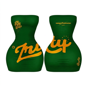 Robe débardeur verte sans manches taille haute pour femme avec imprimé lettres, effet ventre plat, tenue de club, printemps-été - Product Image 1