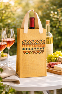 Eco Friendly Jute Tote Bag Ethnic Print Natural Reusable Shopping Bag Small Gift Bag Custom Logo Carry Bag Wholesale Wine Amani - Product Image 2