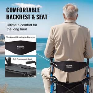 2-in-1 Lightweight Aluminum Mobility <b>Walker</b> <b>Rollator</b> Seniors' Folding Transport Chair Adjustable Handle 300LBS All Terrain - Product Image 6