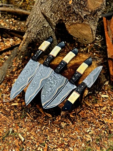 Ensemble de 5 couteaux de chef en acier Damas personnalisés Pasha Enterprises, manche en résine, faits à la main, ambidextres, étui en cuir, couteaux de cuisine - Product Image 5