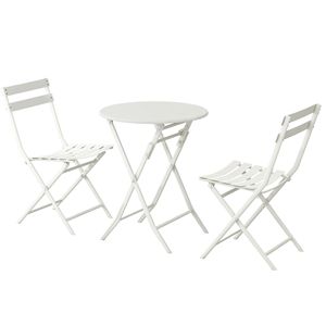 Set da bistrot da giardino bianco in 3 pezzi con tavolo rotondo pieghevole e sedie - Product Image 1