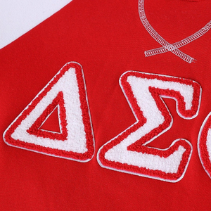 Phi |   Beta |   Sigma |   Hermandades |   Sudadera de cuello redondo raglán roja y blanca para mujer, estilo universitario griego, para fraternidad - Product Image 6