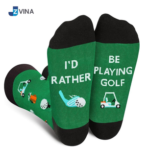 Calcetines Deportivos Personalizados para Hombre, Color Verde, Diseño de Dibujos Animados 'Preferiría Estar Jugando Golf', de Algodón Transpirable para Invierno, Hechos en Vietnam - Product Image 2
