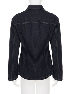 Premium Wash Denim Shirt <b>Women</b> Vintage Casual Trendy Winter Long Sleeve Spring/Summer Solid Outwear Polyester Breathable Front - Product Image 2