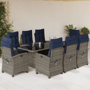 Set da Pranzo da Giardino in Rattan Grigio per 8 Persone, Resistente alle Intemperie, Arredamento da Esterno in Stile Contemporaneo - Product Image 1