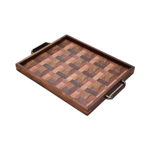 Bandeja de madera hecha a mano, soporte de metal ecológico, tamaño personalizado, almacenamiento de alimentos decorativo más demandado, servicio directo de la India - Product Image 1