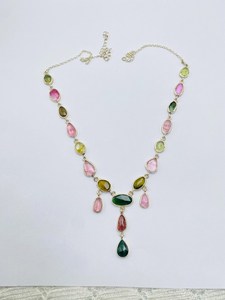 Pendentif élégant multi-tourmalines en argent sterling 925, bijoux faits à la main avec pierres précieuses colorées - Product Image 2