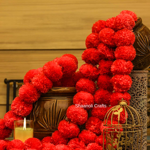 New Arrival Red Marigold <b>Flower</b> <b>Garlands</b>, Artificial Floral Strings for Wedding, Haldi, Mehndi, Party Backdrop & Indian Décor - Product Image 3
