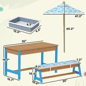 Set di mobili per bambini blu tema dinosauro tavolo da Picnic con ombrello pieghevole cuscini e scatole rimovibili - Product Image 3