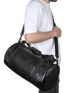 Sac de voyage de luxe en cuir pleine fleur, sac de nuit noir haut de gamme, grande capacité, fermeture éclair, style décontracté - Product Image 3