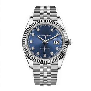 Silver Tone Luxury Sport Stainless Steel <b>Watch</b> High Quality Blue Sunray Dial with <b>Diamond</b> Hour Markers Business Simple Fashion - Product Image 1