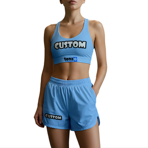 Tenzo Intl 2025 OEM ODM Ensemble sportif de yoga fitness pour femmes. Débardeur et short en spandex en polyester avec logo sur le devant - Product Image 1