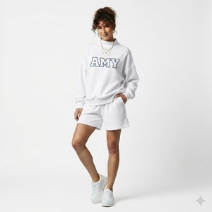 Conjunto de Pantalones Cortos y Camiseta de Cuello Alto para Mujer, de Algodón y Poliéster, Casual, para Invierno, Personalizable, Transpirable, Ecológico, con Logotipo Impreso, OEM - Product Image 1