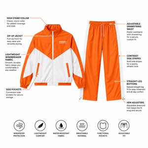 Ensemble de survêtement en nylon de haute qualité pour homme, résistant à l'eau, 2 pièces, jogging décontracté, coupe-vent coloré, vêtements de sport - Product Image 5