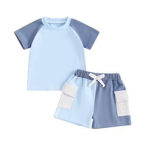 Tenues d'été pour tout-petits, vêtements pour garçon de 18 mois, 100% coton, ensemble 2 pièces pour tout-petits, chemises à col bateau et shorts pour enfants - Product Image 3