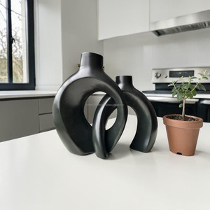 AG Elements Scandinavian Minimalist Black Ceramic <b>Vase</b> <b>Set</b> Glossy Glazed Abstract Decorative Flower <b>Vase</b> for Nordic Modern Home - Product Image 4