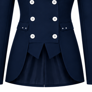 Blazer sur mesure bleu marine pour femme, croisé, coupe ajustée, manches longues, veste de costume formelle pour le bureau avec logo sur la poitrine - Product Image 5