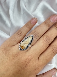 Anillo largo de jaspe natural con diseño de cometa, chapado en plata, hecho a mano, vintage, con piedras preciosas, para mujer, joyería al por mayor - Product Image 1