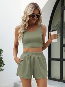 Women Clothing Summer Custom Cotton Lounge Wear <b>Shorts</b> <b>Set</b> Ribbed Tank <b>Top</b> <b>and</b> <b>Shorts</b> Two Piece Loungewear Women <b>Sets</b> - Product Image 2