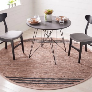 Tapis rond en jute à rayures, tissage plat, avec dos antidérapant en caoutchouc, style scandinave, pour salle à manger - Product Image 4