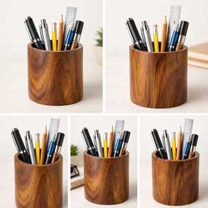 Porte-stylos en bois, organisateur de bureau, gobelet de rangement rond pour la cuisine, moderne et multifonctionnel - Product Image 2