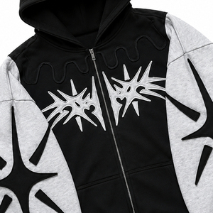 Sweat à capuche zippé Y2K personnalisé avec motif étoile, broderie appliquée premium, coupe oversize, streetwear bicolore 100% coton, marque privée - Product Image 4