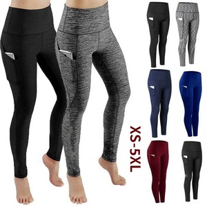 High Waist Yoga <b>Leggings</b> Full Length Solid Color <b>Pockets</b> Seamless Stretch Comfortable Fit Spandex/Polyester Fitness Pants - Product Image 6