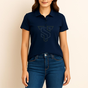 T-shirt polo en coton et bambou uni pour femme avec pantalon bleu classique – Vêtement d'été à séchage rapide fabriqué au Pakistan - Product Image 2