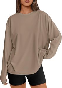 Camiseta de Punto de Manga Larga con Cuello Redondo para Mujer, Corte Regular Informal, Transpirable, Ecológica, de Secado Rápido, 100% Algodón - Product Image 5