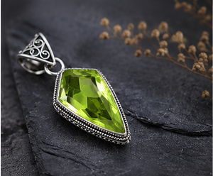 Peridot <b>Silver</b> Pendant 925 Sterling <b>Silver</b> Green Gemstone Necklace Handmade Boho Peridot Jewelry Vintage Style Pendant - Product Image 1