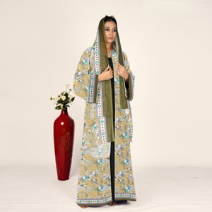 Abaya Abierta de Chifón Estampado con Pañuelo a Juego, Vestido Islámico Modesto de Manga Larga para Mujer, Estilo Árabe Contemporáneo - Product Image 2