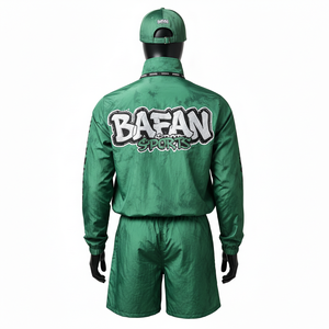 Ensemble court coupe-vent pour hommes en tissu polyester tissé premium respirant, vert, avec design à panneaux et logo personnalisé, grandes tailles - Product Image 2