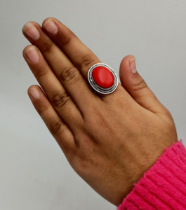 Anillo de Coral Rojo Natural, Anillo de Piedra de Coral Hecho a Mano, Joyería de Cristal Curativo, Regalo para Niñas y Mujeres - Product Image 3