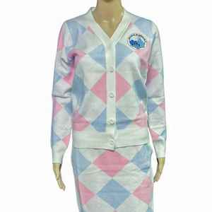 Conjunto de Punto Argyle de 2 Piezas para Mujer Jack and Jill, Cárdigan con Cuello en V y Botones y Falda Lápiz, Atuendo Combinado, Logotipo Personalizado, Venta al Por Mayor - Product Image 4