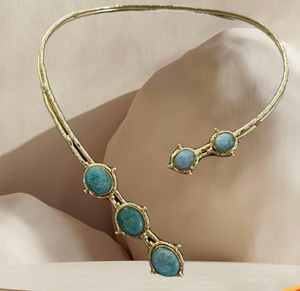Malachite Gemstone Choker Bohemian Brass Gold Tone Statement <b>Collar</b> for Women Brass Statement Choker Jewelry Handmade Party - Product Image 6