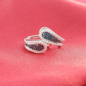 0.89 Cttw Round Cut White & Color Enhanced Blue Natural Diamond <b>Hoop</b> Huggie <b>Earrings</b> for Women in 925 Sterling <b>Silver</b> - Product Image 2