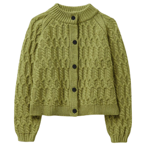 Women's Knit <b>Cardigan</b> Crop <b>Sweater</b> Solid Color O-Neck Full Sleeve Single Button Elegant Winter Wear Red Beige Black - Product Image 3