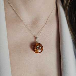 Colgante de Donut de Ámbar Báltico Natural, Plata de Ley, Gran Amuleto de la Suerte, Collar con Gema en Forma de Lágrima, Joyería - Product Image 4