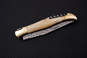 Hand Forged Damascus Folding <b>Knife</b> Cream <b>Bone</b> <b>Handle</b> Brass Fittings Outdoor Hunting Pocket <b>Knife</b> OEM ODM - Product Image 3