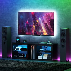 Mobile TV Nero con Luci LED, 5 Vani Portaoggetti, Prese di Corrente e Ripiani Regolabili - Mobile TV per TV Fino a 55 Pollici - Product Image 2
