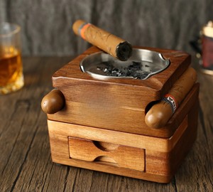 Ensemble d'ashtrays écologiques en bois, ashtrays carrés en bois pour cigarettes et cigares avec boîte de rangement pour l'extérieur, la maison, l'hôtel - Product Image 2